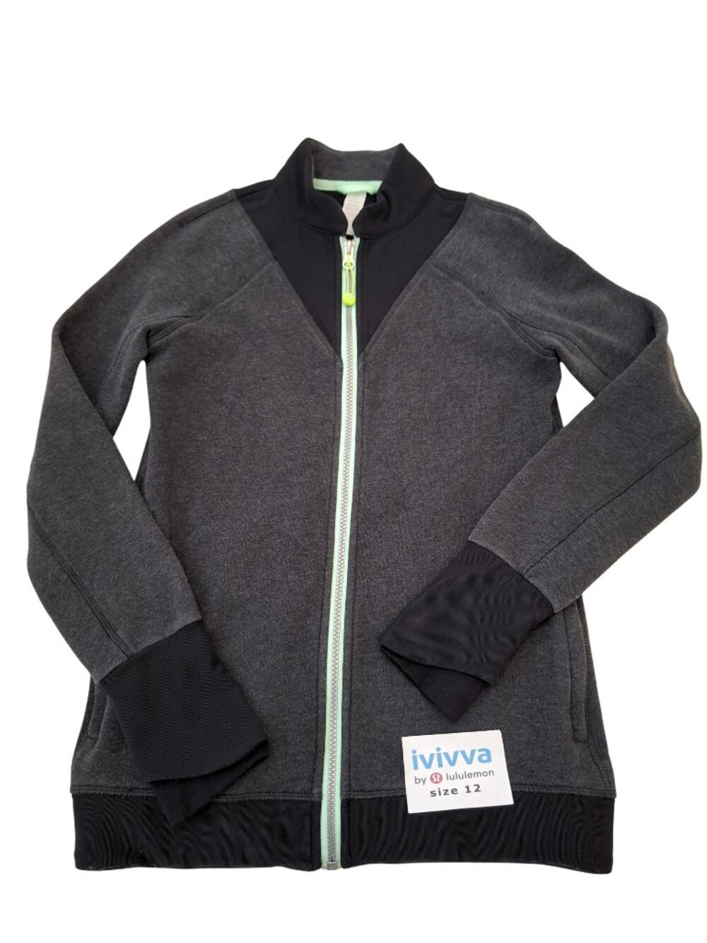 Ivivva Girl by Lululemon 🍋Longer Cotton Fleece Jacket grey thumbholes size 12